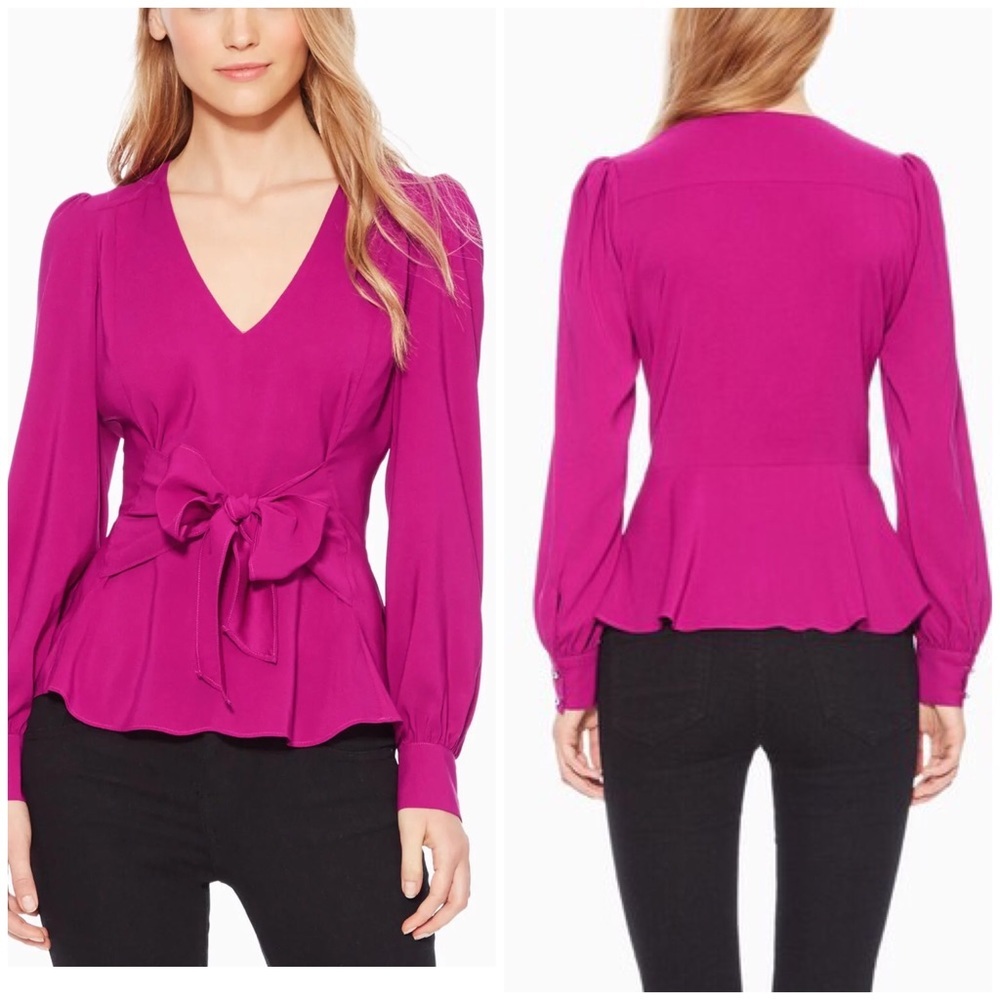 Parker Britt Blouse Small Pink Tie Front Bow Long Sleeves Top